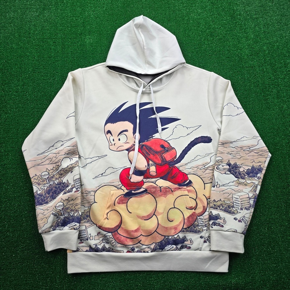 Dragonball Z Hoodie Sweatshirt Mens Medium Kid Goku Flying Nimbus‎ Graphic Print
